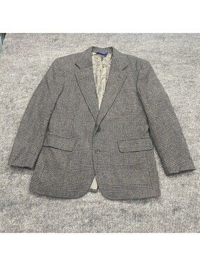 Pendleton Blazer Jacket Grey Plaid Western Sport Coat Men Sz 40 Wool Rayon Nylon